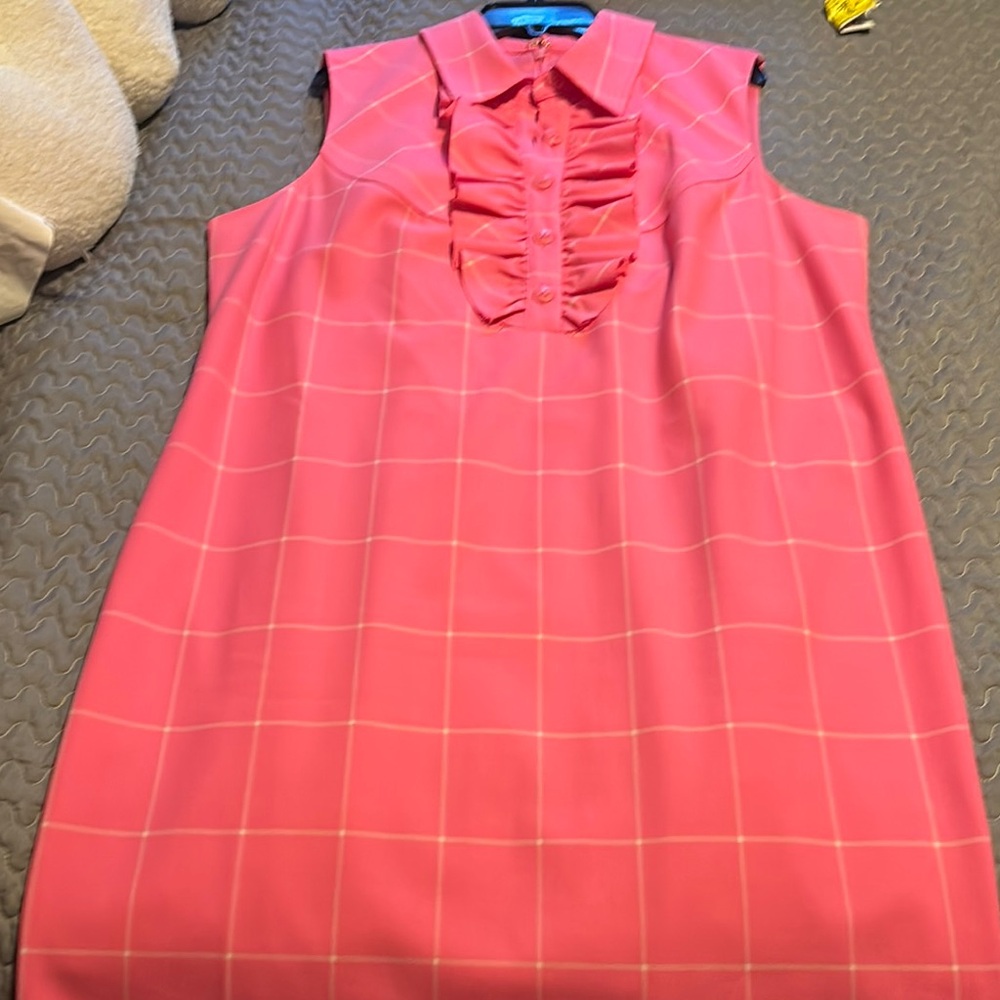 Trina Turk Pink Ruffled Sheath Dress with Collar